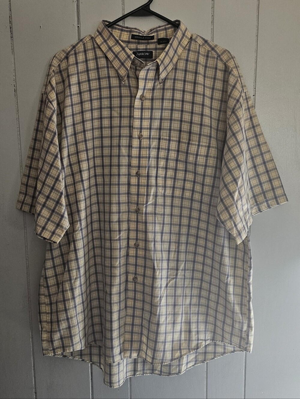 Arrow Men’s Short-Sleeve Plaid Button-Down Shirt - Yellow & Gray